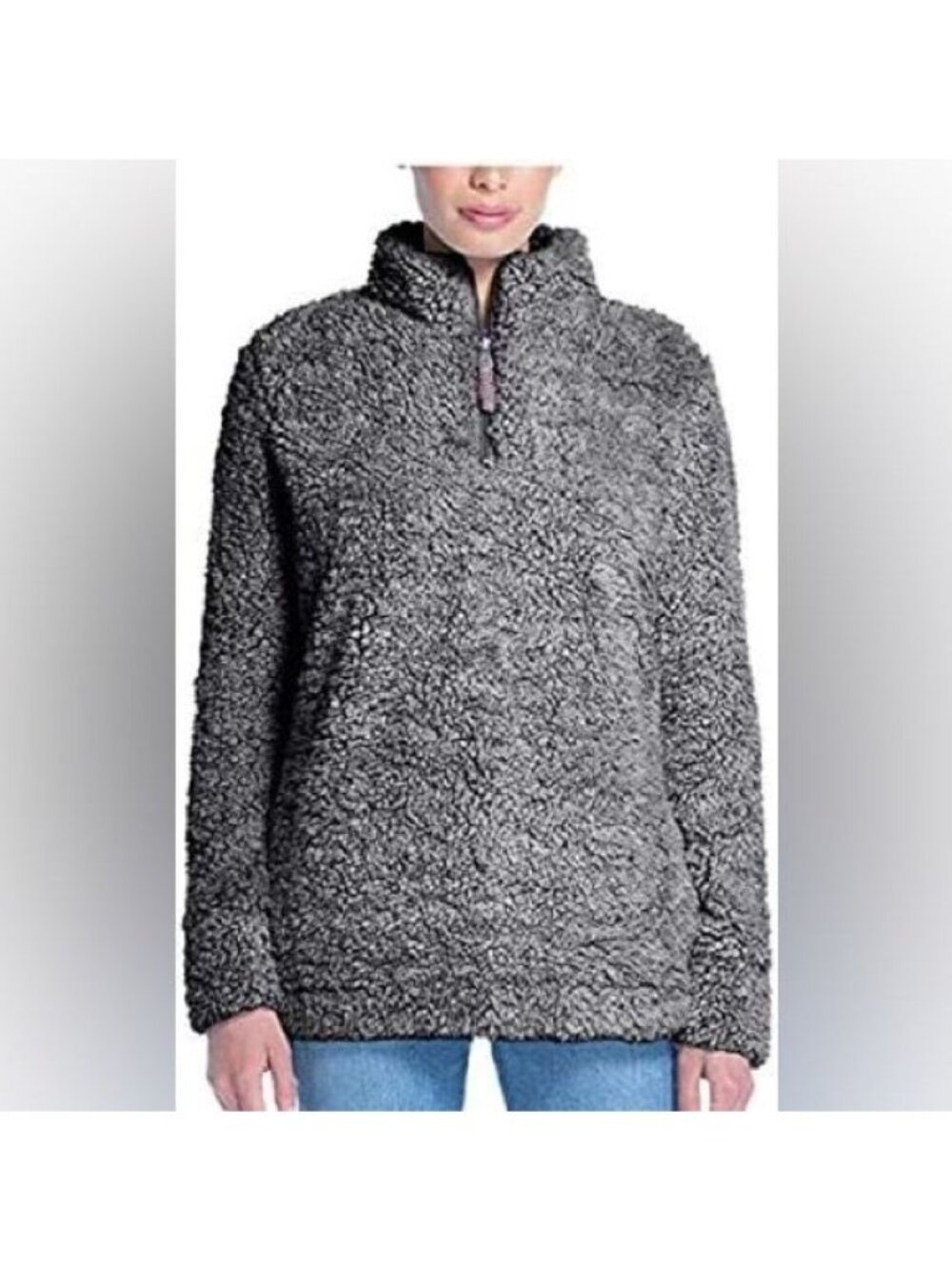 Weatherproof Vintage Women Frosty Tipped Sherpa Pullover Charcoal Half-Zip Large